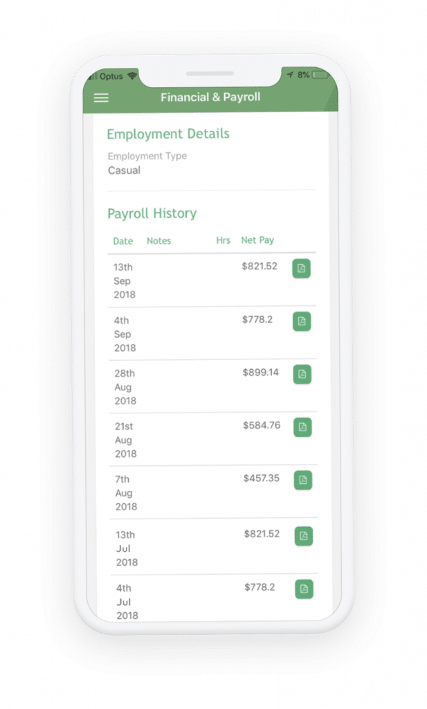 Payroll history on mobile phone