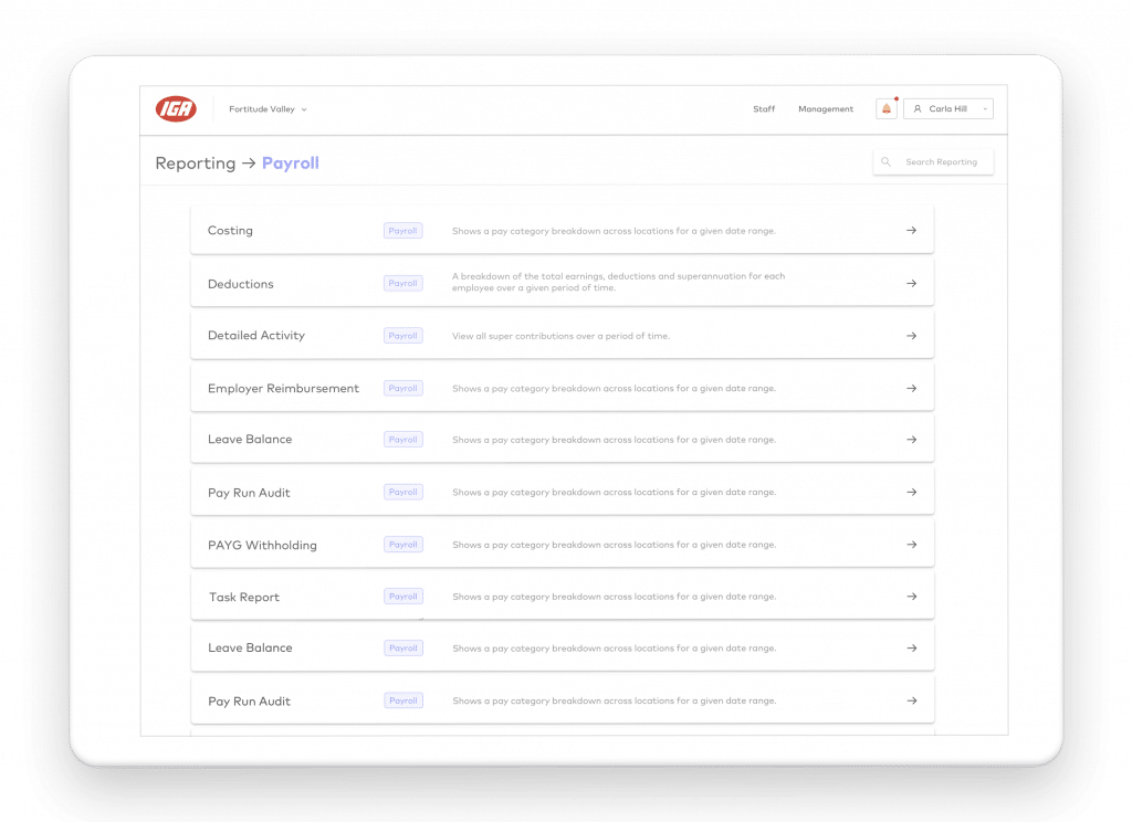 Payroll reporting on tablet