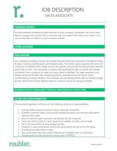 Sales Associate Job Description Template Roubler Singapore Resources