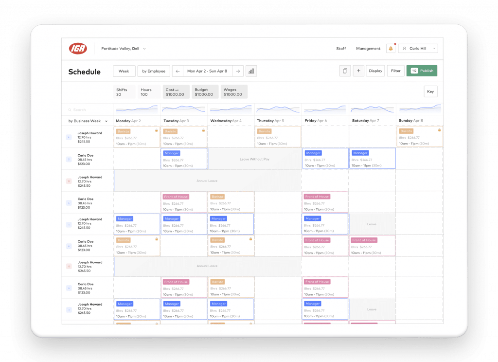 Schedule on tablet