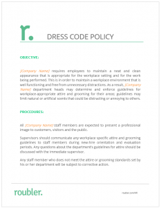 code dress policy template roubler resources below