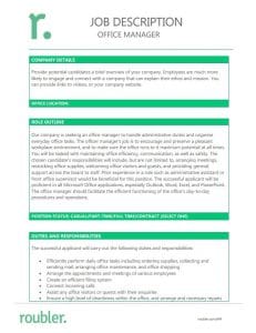 Office Manager Job Description Template Roubler South Africa